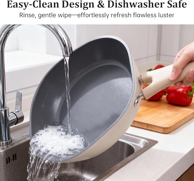 8 Inch Ceramic Nonstick Frying Pan Skillet - Dual Ceramic Coating (Inside & Outside), PFAS & PFOA-Free, Induction Compatible, Dishwasher Safe, Stay-Cool Handles, Eco-Friendly & Non-Toxic Cookware