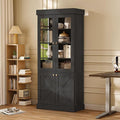 Vyre 71" Tall Farmhouse Kitchen Pantry, Large Storage Cabinets with Glass Doors, Adjustable Shelves, Wood Versatile Hutch Cabinet for Living Room, Dining Room, Kitchen, Black