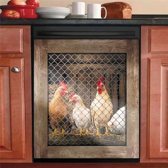 Awak Kitchen Decor Rooster Dishwasher Sticker Magnet Cover,Country Chicken Fridge Door Panels,Farmhouse Hen Refrigerator Magnetic Decals for Home Appliances,Easy To Trim 23 inchx26 inch