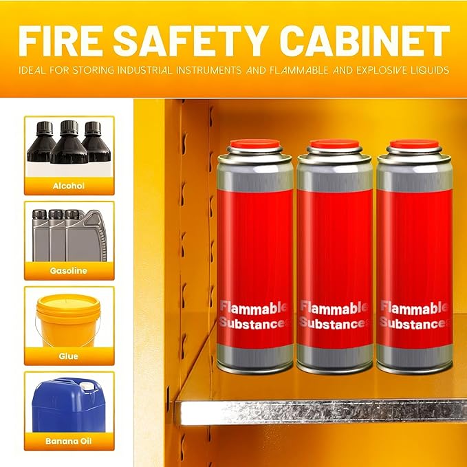 Flammable Safety Cabinet 23" x 18" x 36" Yellow, Cold-Rolled Steel 40 Gallon Explosion Proof Cabinet, Manual Close & Adjustable Shelf for Commercial Facilities, Lab & Industrial Warehouses