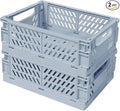 Small Pastel Plastic Storage Bins 2Pcs Foldable Pastel Crates Plastic Basket Colorful Storage Containers Baskets for Classroom Kitchen Office Bedroom Desktop Home Decor (Blue 5.8" x 3.8" x 2.2")