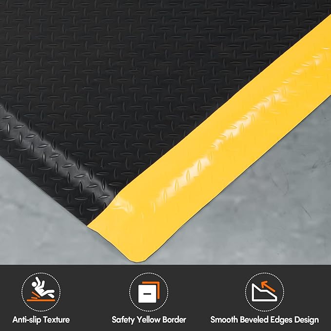 Anti Fatigue Mats Industrial 3' x 5' 15/16" Extra Thick Ergonomic Standing Mat Commercial Kitchen Mat Heavy Duty Diamond Plate Cushioned Shop Floor Mats Helps Relieve Back and Leg Soreness