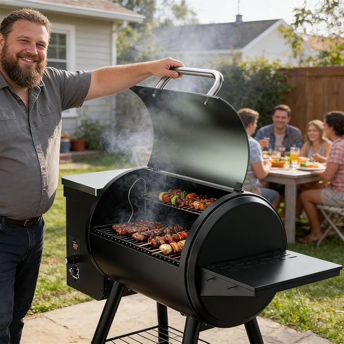 Pellet Smoker Grill Combo, 456 SQ.IN Cooking Area with PID Temperature Control (180-450°F) Electric BBQ Meat Grills & Smokers, Patio Backyard for Roast Outdoor