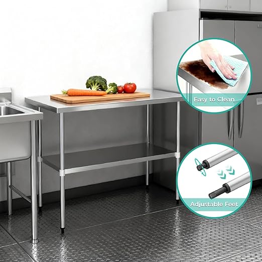 COOLCHEF Stainless Steel Work Table 24 x 36 Inch, NSF Commercial Prep Table with Undershelf, Heavy Duty Food Prep Workstation