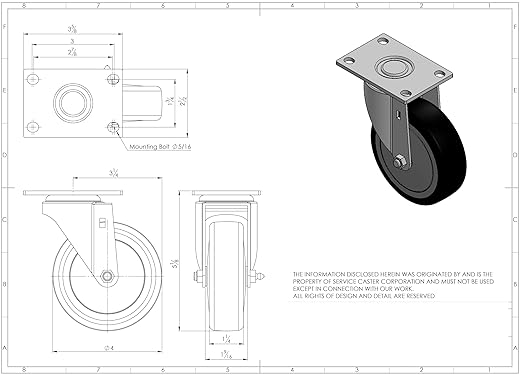 Service Caster Brand Replacement Caster for Uline Caster H-5539S-Swivel Top Plate Caster with 4 Inch Black Polyurethane Wheel-Light Duty Replacement Caster-Fits Cart, Dollies and Poly Box Truck H-1956