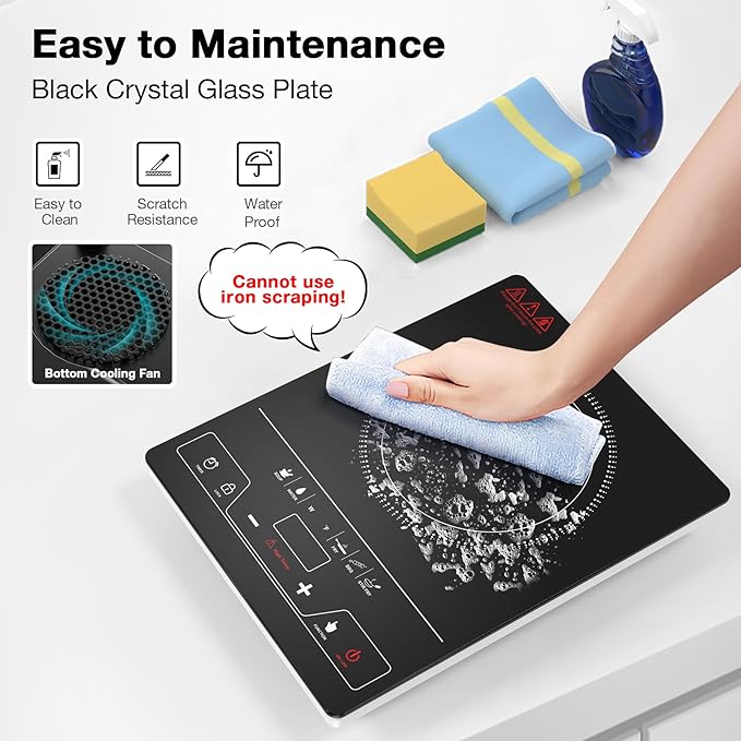 VBGK Single Burner Electric Cooktop,1800W Electric Stove Top Portable Cooktop LED Touch Control,8 Power Levels, Kids Lock