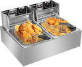 22.8QT/21.6L Commercial Deep Fryer with Basket and Lid, 5000W Electric Fryer, Countertop Oil Fryer for French Fries, Onion Rings, Donuts, Temperature Adjustable 140-392℉, Stainless Steel Double Tank