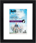 Americanflat 8x10 Picture Frame with Shatter-Resistant Glass - Use as 5x7 Frame with Mat or Display 8x10 Photo Without Mat - Signature Collection - Picture Frames for Tabletop and Wall Display - Black