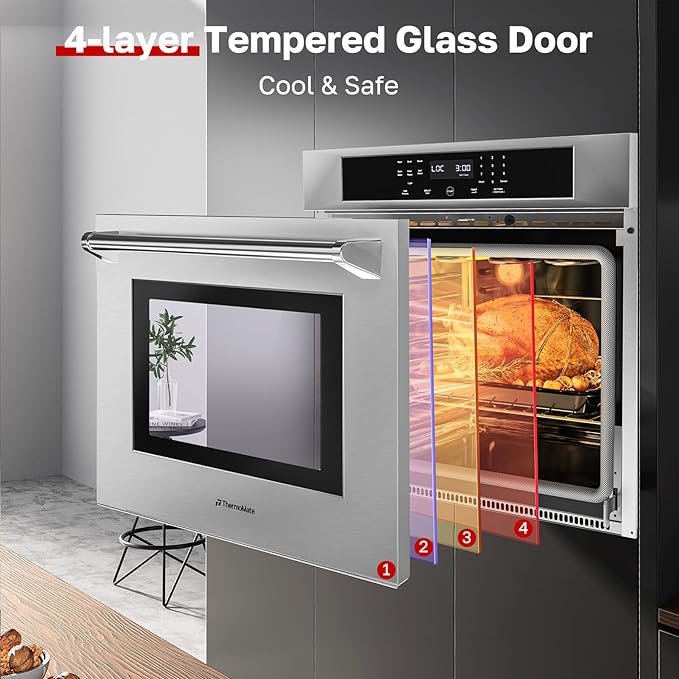 30" Electric Wall Oven with Self-cleaning, CSA Certified, ThermoMate 4.8 Cu.Ft Bilt-in Wall Oven with 8 Functions, 3800W Convection Wall Ovens, Touch Control, Safety Lock, Stainless Steel