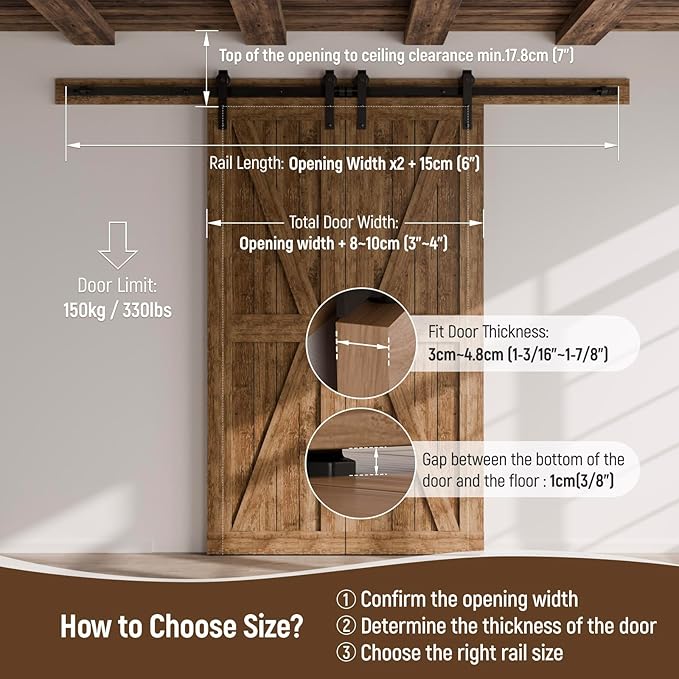 CCJH 12FT Sliding Barn Door Hardware Kit, Heavy Duty, Smoothly and Quietly, Easy to Install, Fit 36" Width Double Door Panel, Basic Style Hangers Black