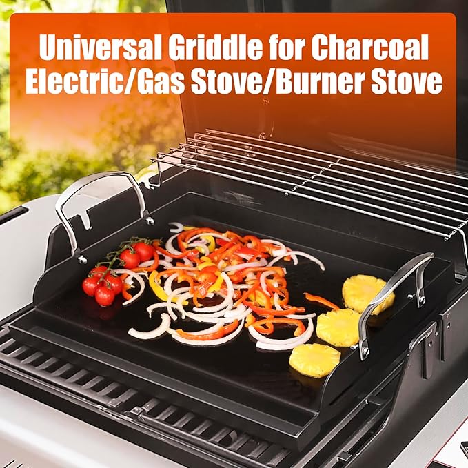 Griddle for Gas Grill, Flat Top Cast Iron Griddle Insert for Outdoor Gas 17" x13" Nonstick Coating Cooking Skillet Pan Teppanyaki for Weber Charbroil Camp Chef Charcoal Electric