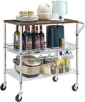 Rolling Kitchen Carts on Wheels With Storage,650Lbs Heavy Duty Metal Cart with Wheels,3 Tier Rolling Cart with Wooden Top,NSF Utility Cart with Handle for Food Cart Serving Carts,30.3"L*31.9"H*18.1"W