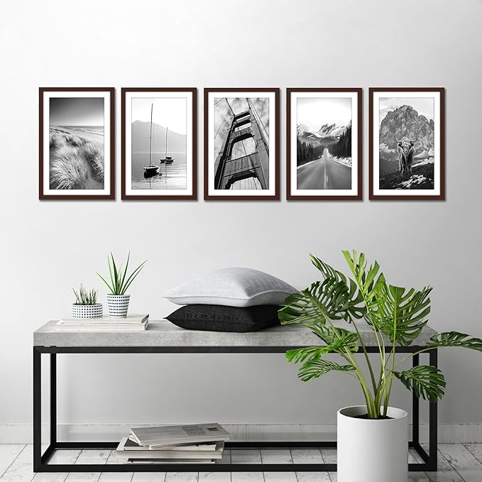 Americanflat 11x17 Picture Frame with Polished Plexiglass - Set of 5 - Use as 9x15 Frame with Mat or Display 11x17 Photo Without Mat - Galleria Collection - Picture Frames for Wall Display - Mahogany