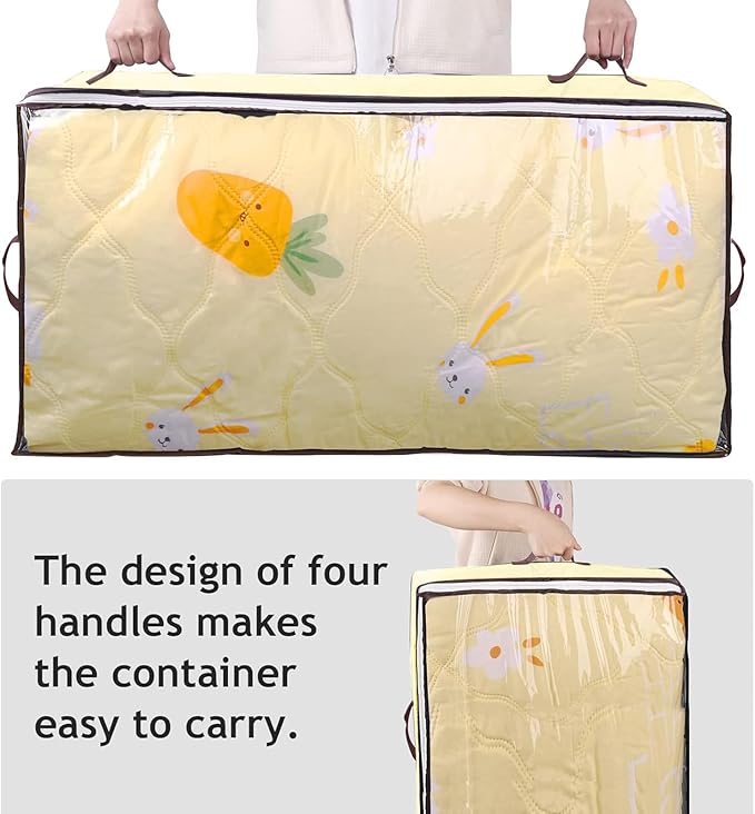90L Under Bed Storage Containers, Underbed Toy Organizers and Clothing Storage Bags, Closet Storage Bins with Clear Window for Organizing Blanket Comforter Bedding Clothes Bedroom Dorm, 2 Pack Beige