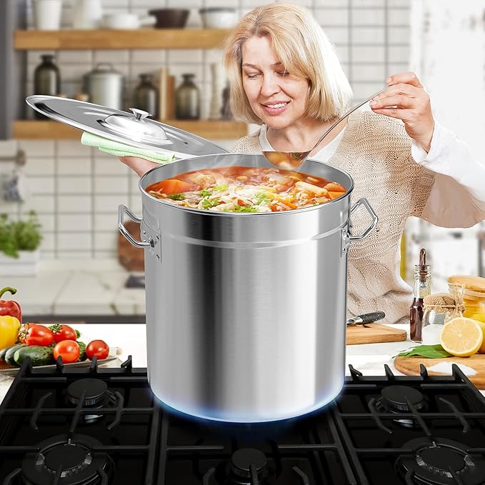 53-Quart Stainless Steel Seafood Boil Pot with Lid,Crab, Lobster, Shrimp Boil Stock with Strainer, Turkey Fryer Pot, Stock Boiler Deep,Fried Cooker for Commercial Outdoors