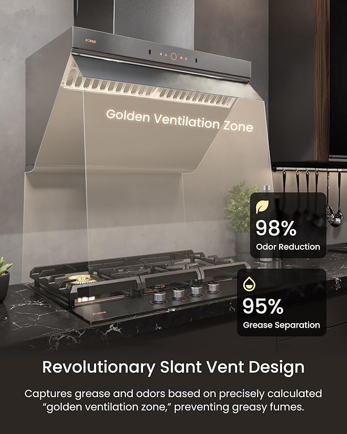 FOTILE Prestige Performance Series Under Cabinet or Wall Mount Kitchen Range Hood 1100 CFM 4 Speed Level with LED Lights, Fingerprint Resistance and Motion Control (Moonshadow, 30 Inch)