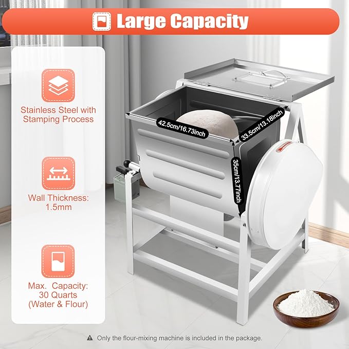 Stand Mixer, 30QT Large Capacity Commercial Dough Mixer, 1500W Electric Dough Mixing Machine with 1400RPM High Speed Motor, Heavy Duty Stainless Steel Flour Mixing Machine for Bakery Restaurant