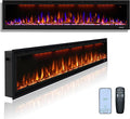 74 inch Electric Fireplace, Smart Fireplace Insert recessed in Wall and Wall Mounted fire Place Heater with Metal Frame, Multicolor Flame & Realistic logs，Thermostat& Timer, 1500W, Black