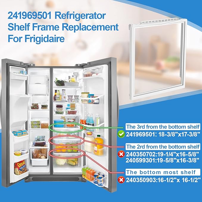 Upgraded 241969501 Shelf Frame without Glass Refrigerator Compatible with Frigidaire Shelf Replacement Parts Frigidaire Gallery Shelf Replacement LFSS2612TF0 FGHS2631PF4A FFSS2615TS0 Drawer Shelves