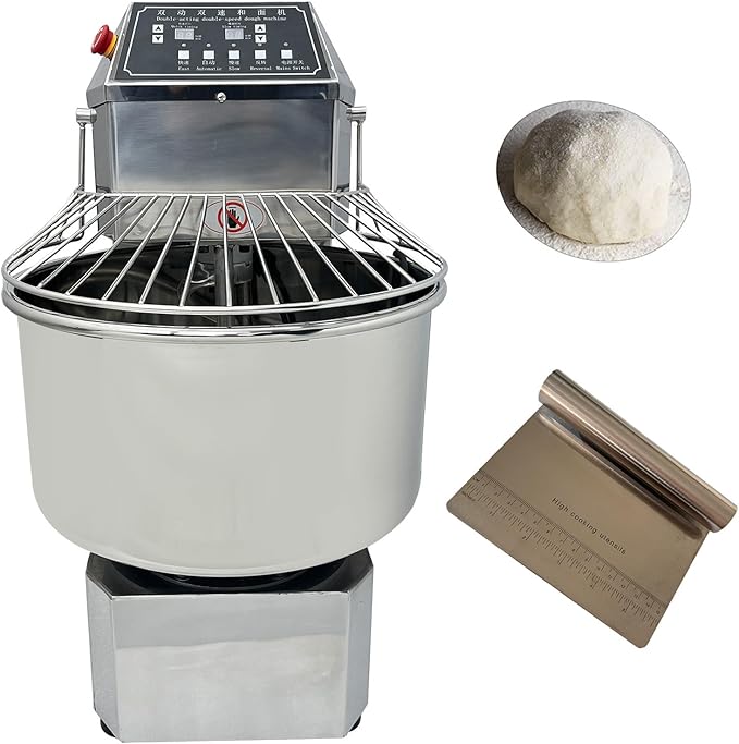 TECHTONGDA Commercial Dough Mixer Food Mixer with Time Setting, 50L Stainless Steel Stand Mixer for Bakery, Pizzerias & Kitchens, Heavy Duty Pizza & Bread Dough Mixer with Double Action, Double Speed