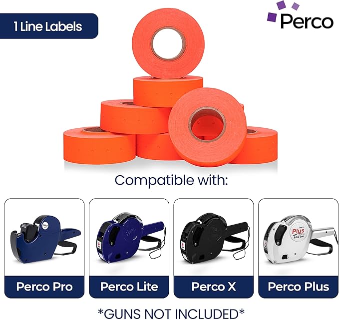 Perco 1 Line Fluorescent Red Labels - Case of 30 Sleeves, 240,000 Blank Pricing Labels for Perco Lite, X, Plus and Pro 1 Line Price and Date Guns
