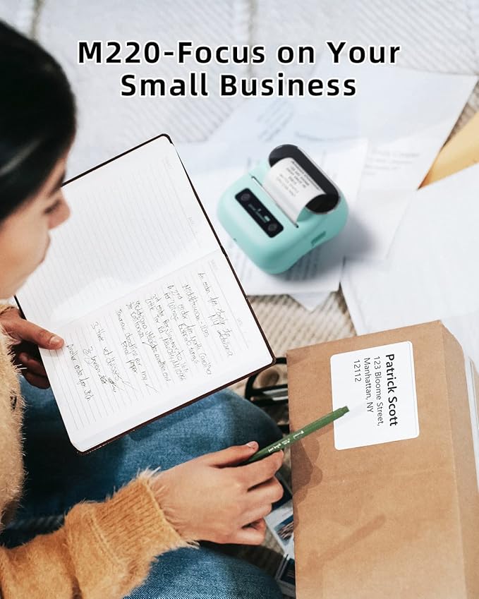 Phomemo M220 Label Maker - 3.14” Bluetooth Thermal Label Printer for Address, Barcode & Product Label, Portable Small Printer Compatible with Phone, Tablet & PC