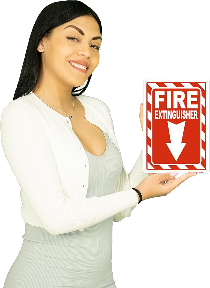 Brimar - 7" x 10" - Fire Extinguisher Sign - Rust-Free Aluminum - Bold Text And Symbol - High Visibility