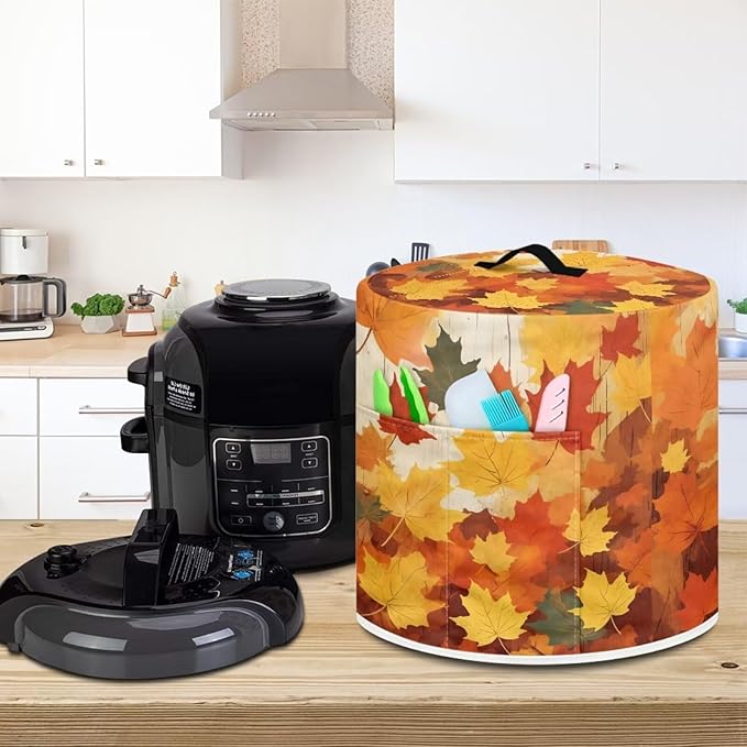 Flashideas Yellow Maple Leaf Dust Cover for 8 Quart Instant Pot and Extra Accessories, Dust Proof Easy to Clean Pressure Cooker Cover Electric Appliance Cover Air Fryer Accessories with Pocket