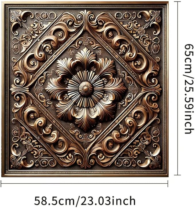2D Flat Vintage Bronze Floral Embossed Dishwasher Magnetic Cover 23x26 Inch OrnateMetal Carved Pattern Appliance Magnet for Kitchen Decor