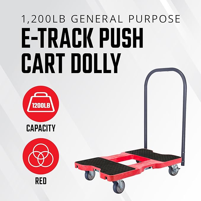 SNAP-LOC, 4 Wheel Dolly, 1,200 lb Professional E Track Push Cart Dolly, Heavy Duty Furniture Moving Cart, Modular Cargo Platform, Made in USA, Red