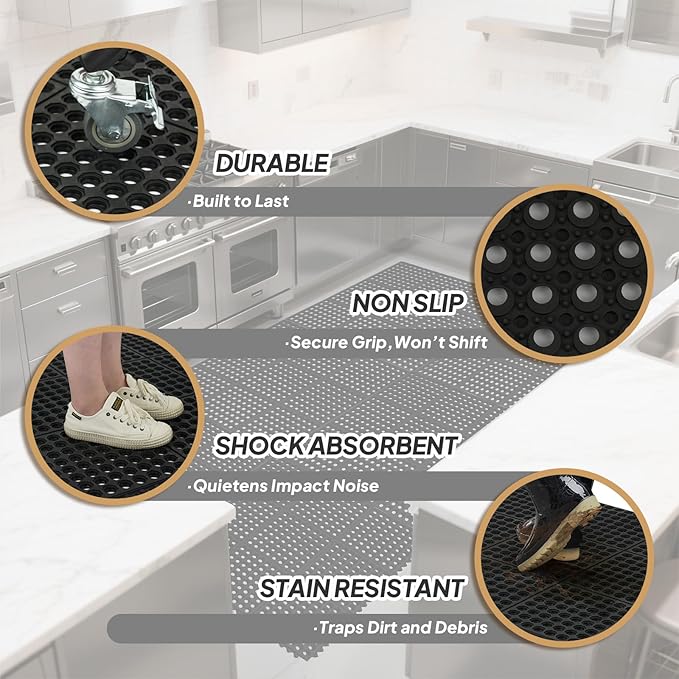 ROVSUN Rubber Floor Mat with Holes, Anti-Fatigue/Non-Slip Drainage Mat, for Industrial Kitchen Restaurant Bar Bathroom Utility Garage Pool Entry Door Mat, Indoor (36'' x 36'' Black 1Pcs)