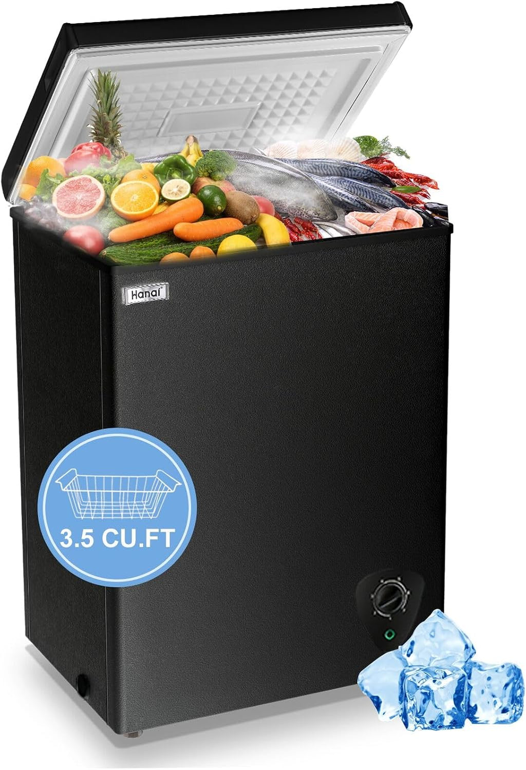 Chest Freezer 3.5 Cu.Ft Black Small Deep Freezer with Adjustable Temperature Control for Basement Apartment Kitchen Business