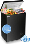 Chest Freezer 3.5 Cu.Ft Black Small Deep Freezer with Adjustable Temperature Control for Basement Apartment Kitchen Business