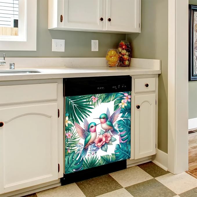 Summer Palm Leaf Bird Dishwasher Magnet Cover for The Front Dishwasher Door Cover Panel Decals Magnetic Refrigerator Cover for Kitchen Farmhouse Home Decor 23 X 26 in