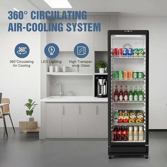 BEYOU Beverage Refrigerator, 8.5 cu. Ft Commercial Refrigerator Merchandiser with single Glass Door, Display Fridge for Living Room, Bar, Garage（Black）