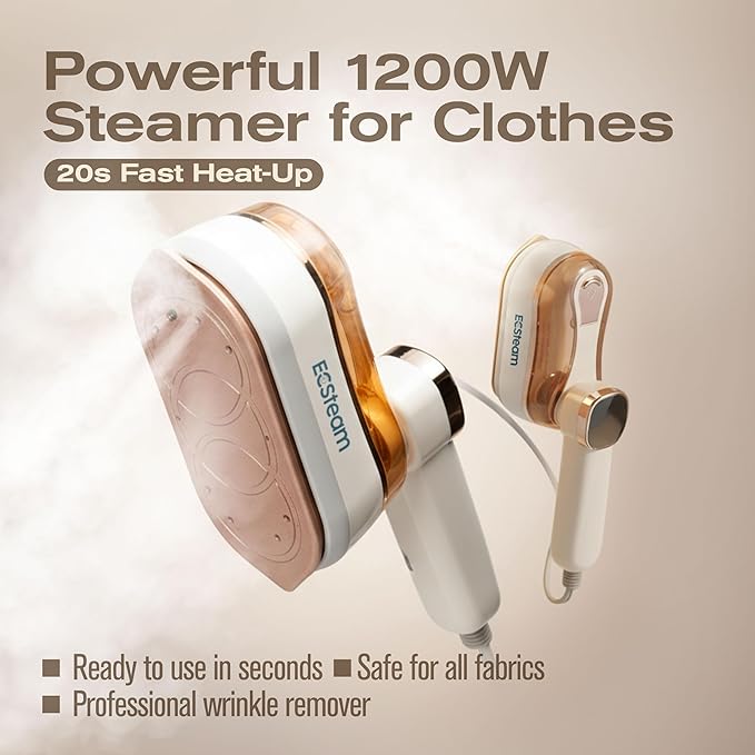 Steamer for Clothes & Iron 2 in 1, Portable Clothes Steamer Handheld & Travel Steam Iron for Clothes, 1200W 20s Fast Heat-Up, Foldable Design, 180ml Tank, 23 Min Steam, 120V Wrinkle Remover