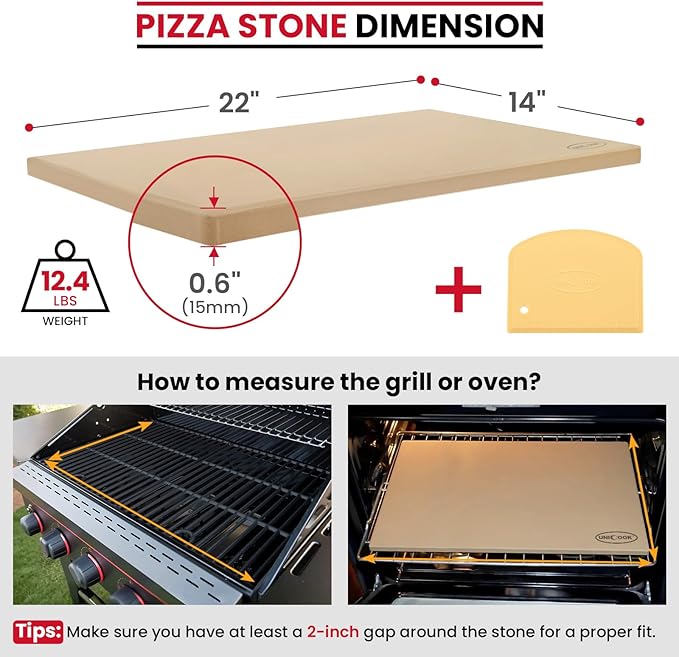 Unicook 22 Inch Extra Large Pizza Stone for Oven and Grill, Rectangular Baking Stone 22" x 14" x 0.6", Thermal Shock Resistant, Ideal for Baking Several Crispy Pizzas Bread