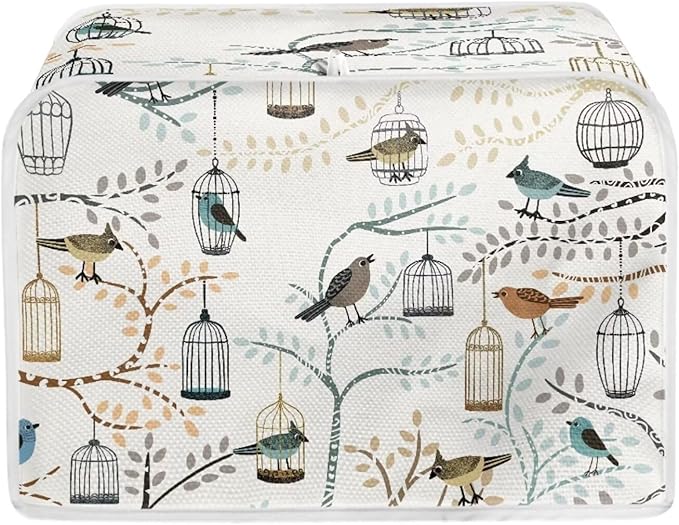 Art Birds Print Bread Maker Cover 2 Slice Dust-proof Microwave Toaster Oven Cover Washable, Anti Fingerprint Bread Machine Protector for Kitchen Accessories