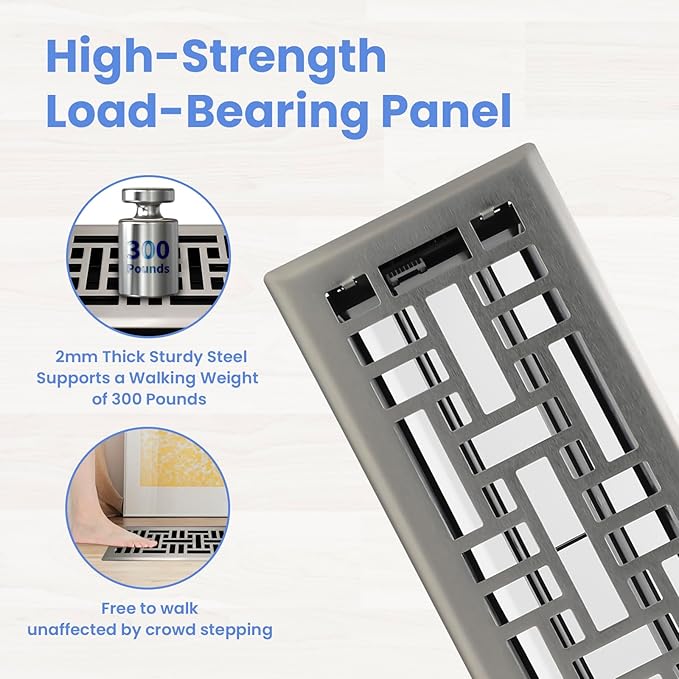 4x12 Inches 2 Pack Heavy Duty Walkable Floor Register Easy Adjust Air Supply Lever Floor Vents - Seattle Design - Vent Cover for Home Floor - Satin Nickel
