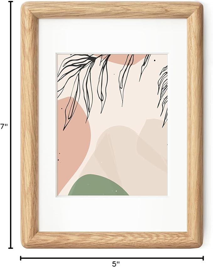 Axeman 5x7 Oak Frame - Rounded Corner 5 x 7 Picture Frame Matted to 4x6 - Natural Oak Wood Photo Frame with Tempered Glass for Tabletop or Wall Mount Display