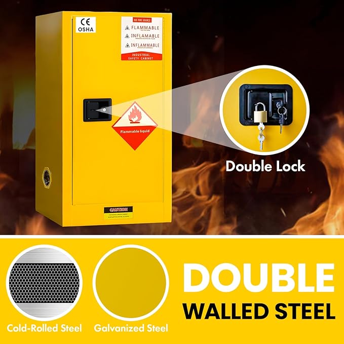 Flammable Storage Cabinet 21"x21"x35", 30 Gallon Chemical Safety Cabinet with Adjustable Shelf, Thickened Galvanized Steel Fireproof Cabinet for Flammable Liquids