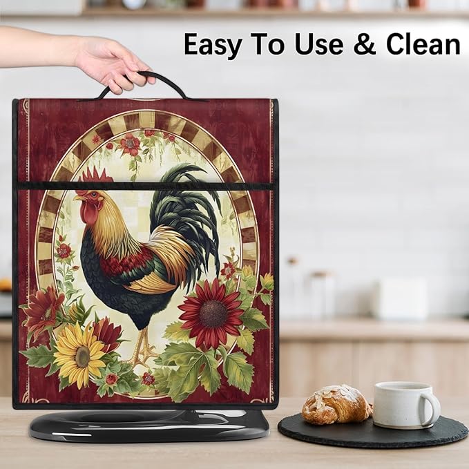 Kitchen Aid Mixer Cover Rooster Chicken Flower Vintage Stand Mixer Cover Compatible with 6-8 Quarts Stand Mixers, Dust Covers with Zipper Pocket Foldable Washable Kitchen Aid Organizer Bag