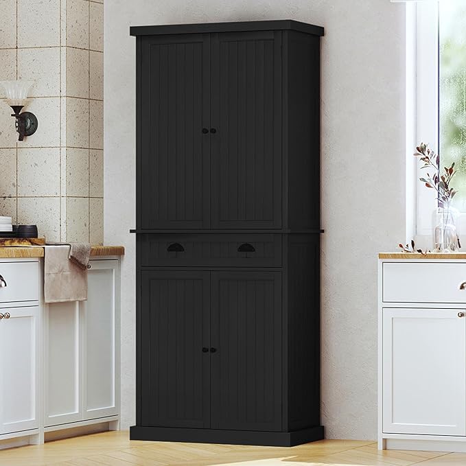ARTPOWER 72" Pantry Storage Cabinet with Drawer, Freestanding Tall Cupboard Storage Cabinet, Utility Pantry with Door Shelves and 2 Adjustable Shelves for Kitchen, Dining Room,Living Room, Black