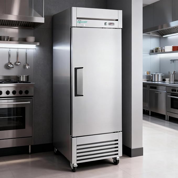 COOLCHEF 27" Commercial Freezer, 23Cu.Ft Single-Door Stainless Steel Reach-In Freezer, -8~0℉, Air Cooling, 3 Shelves, R290, ETL