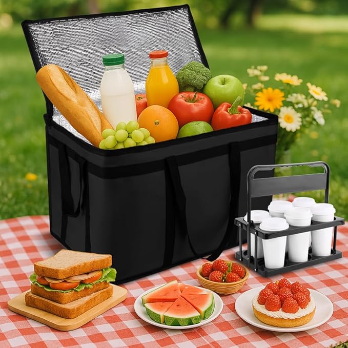 Cooler Insulated Food Delivery Bag & Drink Carrier with Hard Bottom, XXX-Large Pizza Bags for Doordash/Uber Eats, Grocery Catering Travel Thermal Frozen Carrier, Cold Warmer Accessories for Door Dash