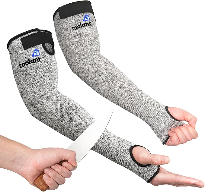 OriStout Cut Resistant Farmers Sleeves with Thumb Hole, Arm Protectors for Thin Skin and Bruising, for Gardening, Welding, Kitchen, Arm Guards for Biting, Pet Grooming, Grey, 1 Pair