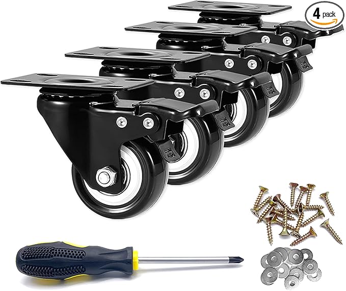 Caster Wheels, 2 inch Casters, Casters Set of 4 Heavy Duty - CLOATFET Locking Casters, Swivel Casters with Brake (Top Plate), Non Marking Black Castor Wheels for Cart Furniture Workbench