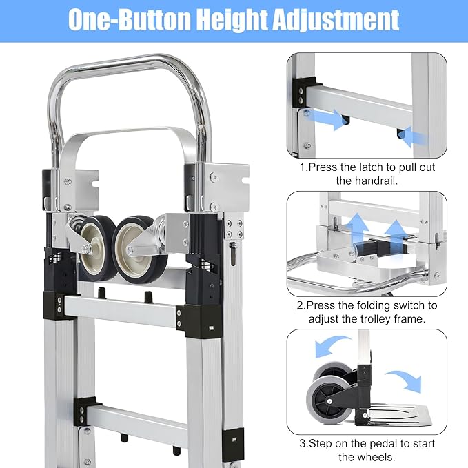 3 in 1 Folding Hand Truck Dolly Cart, Heavy-Duty Foldable and Convertible Design, Lightweight Portable Utility Cart with Rubber Wheels and Telescoping Handle for Moving, 500 lbs Capacity (Black)