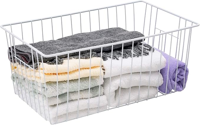 Large Wire Storage Baskets Freezer Baskets Organizer, Refrigerator Metal Wire Storage Divider, Wire Storage Basket with Handles for Kitchen, Pantry, Cabinet, Closets - Set of 3 (3, 16in x 10in x 7in)