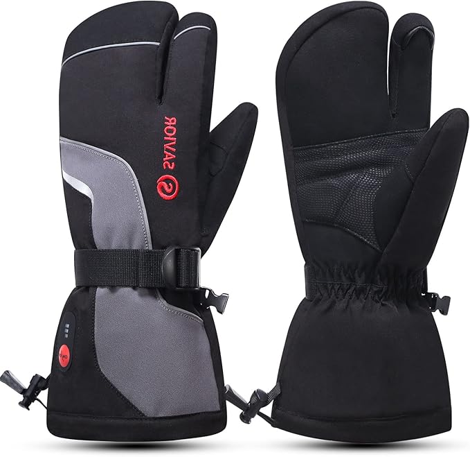 SAVIOR HEAT Heated Ski Mittens 3-Finger Gloves Electric Rechargeable Battery Mitts for Men Women Kids Winter Snowboard Motorcycle Skating Camping Hunting